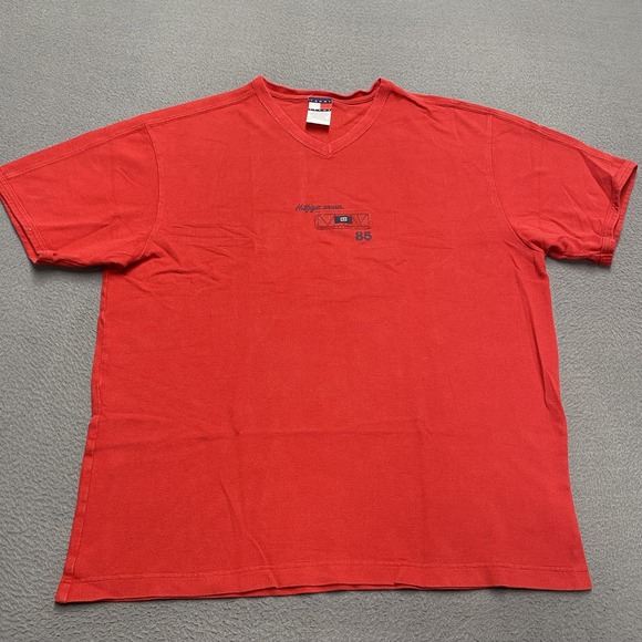 Tommy Hilfiger Other - Tommy Jeans Hilfiger Denim Shirt Mens Large Red V Neck 85 Logo Casual 2000s